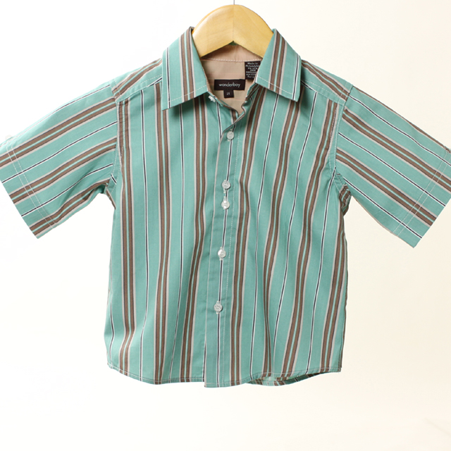 【セール80%OFF】wonderboy半袖シャツ(SeagreenStrp) グリーンＸ茶 3T【おまかせ配送で送料お得】