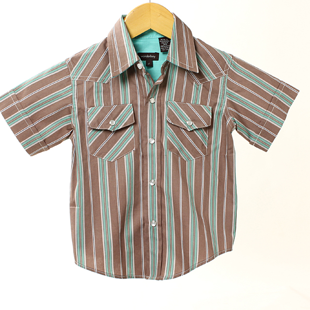 【セール80%OFF】wonderboy半袖シャツ(FirewoodStrp WEST) 茶Ｘグリーン 2T【おまかせ配送で送料お得】