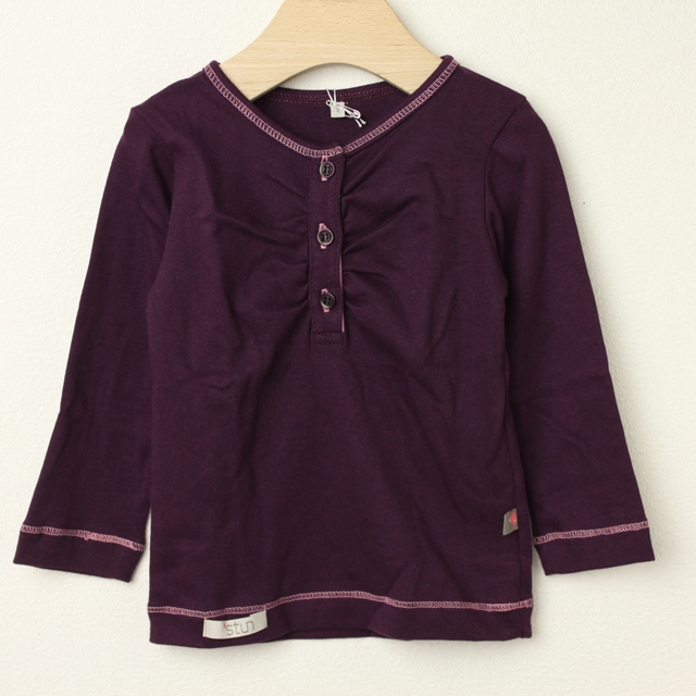 【セール80%OFF】stun(スタン) 無地前ボタン長袖Tシャツ パープル 2才 3才 4才   【おまかせ配送で送料お得】