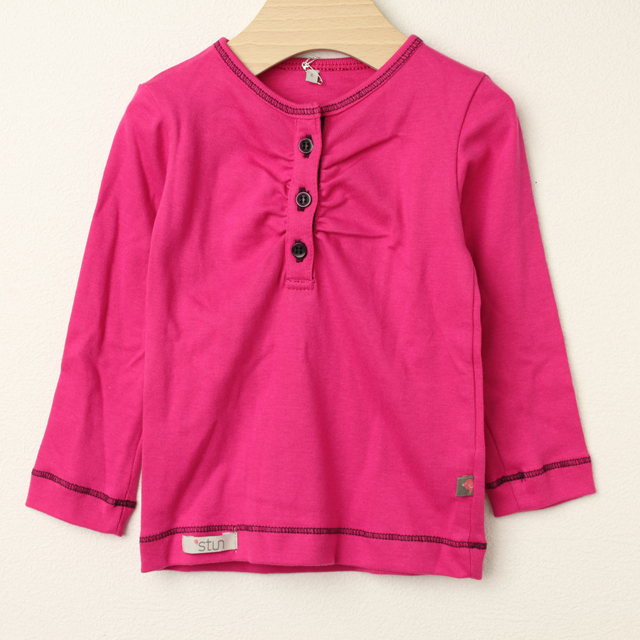 【セール80%OFF】stun(スタン) 無地前ボタン長袖Tシャツ 濃ピンク 2才 3才 4才   【おまかせ配送で送料お得】