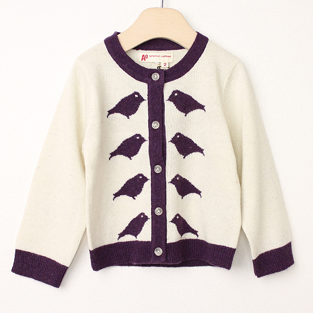 【セール60%OFF】（秋冬）American Outfitters  CARDIGAN カーディガン　ことり 白Ｘパープル 2才【送料無料】
