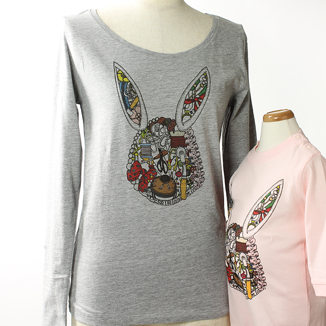 ☆SummerSale 2025☆【セール80%OFF】ninita（ニニータ） ウサギプリント　ロングTシャツ 杢グレー 大人用S 【おまかせ配送で送料お得】