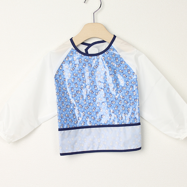 【セール70%OFF】ninita （ニニータ） カモメ柄長袖エプロン ブルー  【おまかせ配送で送料お得】