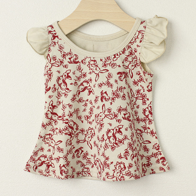 【セール90%OFF】ninita （ニニータ） 肩フリルノースリーブ ＭＩＸ動物柄レッド 60cm