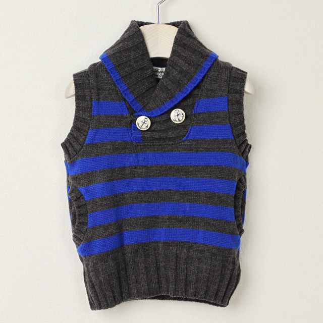 【セール90%OFF】TAPPET（タペット） ショールカラーボーダーベスト　ブルー×グレー 90cm       【送料無料】｜タペット tappet 子供服 秋冬 トップス ベスト