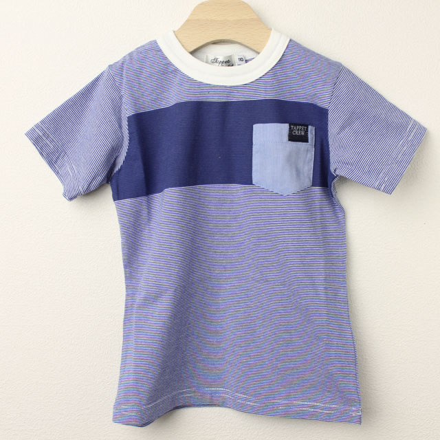 【在庫処分セール70%OFF】（春夏）TAPPET（タペット） 胸ポケットボーダーTシャツ ブルー 110cm    【おまかせ配送で送料お得】