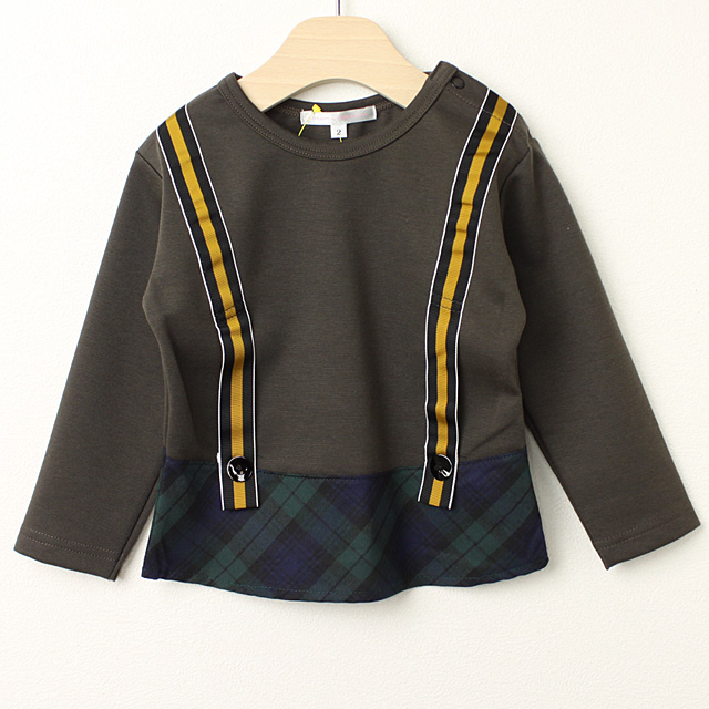 【セール80%OFF】mimi poupons.(ミミプポン） サスペンダーTシャツ チャコール（CC） 2才 4才    【おまかせ配送で送料お得】
