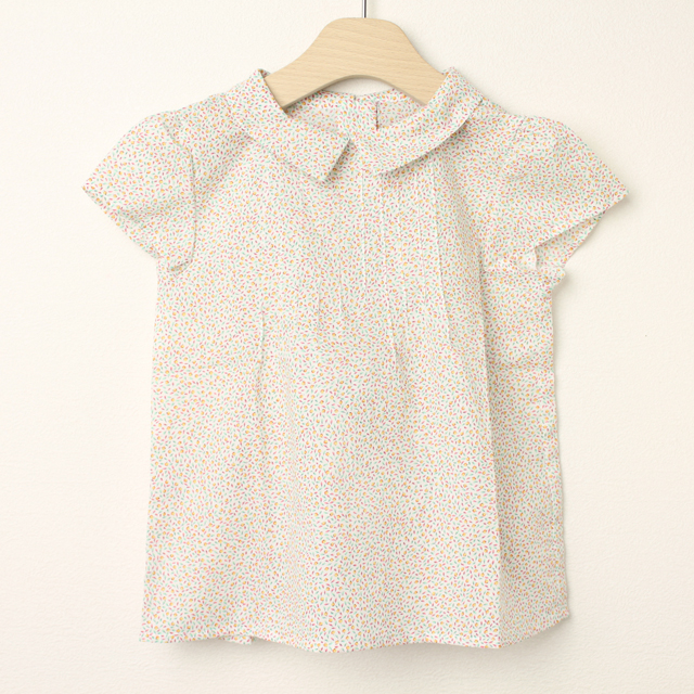 ★2025ClearanceSALE!!★【セール90%OFF】Je suis en CP!（ジュスイオンセーペー） 木の実柄襟付き半袖ブラウス　CLAUDINE BLOUSE 白　mini flowers 6才