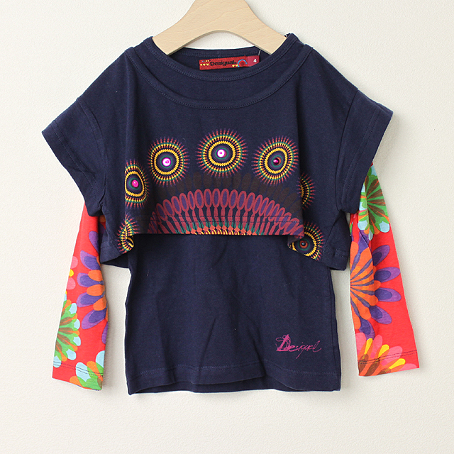 ★2025X'mas SALE!!★【セール70%OFF】Desigual(デシグアル) 長袖Tシャツ　2in1セット紺X花火 5才-6才