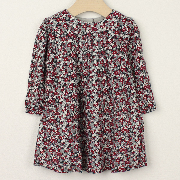 【セール80%OFF】Rose&Theo（ローズ＆テオ） 襟なしワンピース 赤×花柄 12ヶ月  24ヶ月   　【おまかせ配送で送料お得】