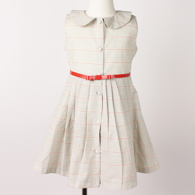 【在庫処分セール70%OFF】（春夏）helene cousin bebe 50's dress ノースリーブワンピース 赤＆ゴールドボーダー 2才 3才 4才  