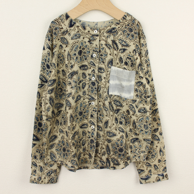 【セール80%OFF】le petit Lucas(ル・プチルカ） GIRLS KURTA　前ボタンストライプポケット長袖Tシャツ BlueKalam　黒 4才 6才    　【おまかせ配送で送料お得】