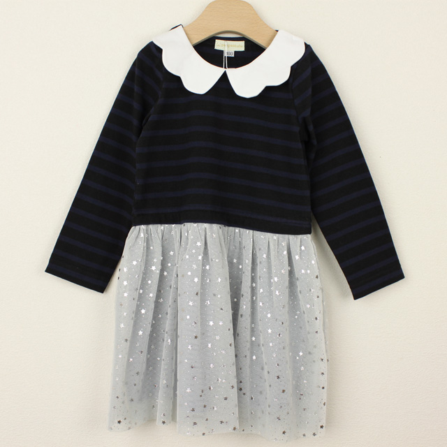 【セール50%OFF】panpantutu（パンパンチュチュ)　エンジェルカラーお星さまワンピ ネイビーボーダー 100cm