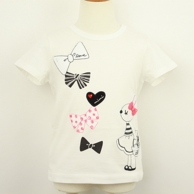 ☆SummerSale 2025☆【セール50%OFF】KP(ニットプランナー）  リボンミミちゃんＴシャツ オフシロ 100cm 【おまかせ配送で送料お得】