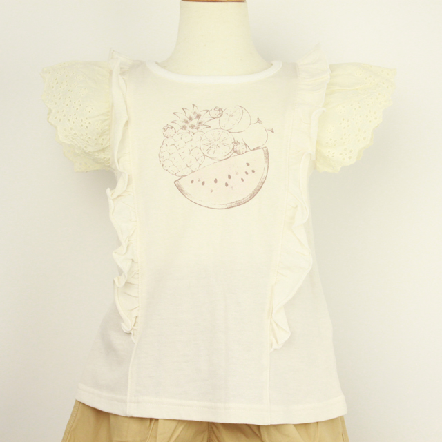 ☆SummerSale 2025☆【セール50%OFF】Lily ivory(リリイアイボリー） スラブ天竺チュール半袖Tシャツ アイボリー 110ｃｍ 120ｃｍ