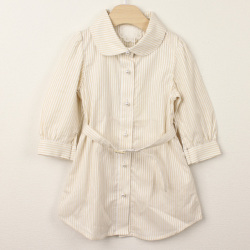 ☆SummerSale 2025☆【セール90%OFF】Le Cou Cou（ル・クク） バックリボン柄長袖ワンピース クリームストライプ XS(80cm-96cm)     