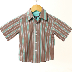 【セール80%OFF】wonderboy半袖シャツ(FirewoodStrp) 茶Ｘグリーン 4T【おまかせ配送で送料お得】