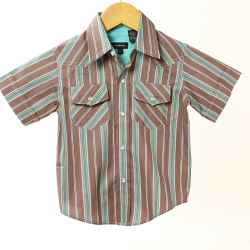 【セール80%OFF】wonderboy半袖シャツ(FirewoodStrp WEST) 茶Ｘグリーン 2T【おまかせ配送で送料お得】