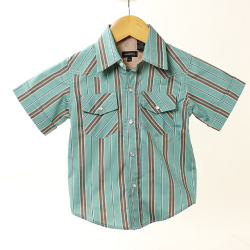 【セール80%OFF】wonderboy半袖シャツ(SeagrnStrp WEST) グリーンＸ茶 4T【おまかせ配送で送料お得】