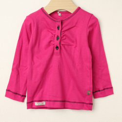 【セール80%OFF】stun(スタン) 無地前ボタン長袖Tシャツ 濃ピンク 2才 3才 4才   【おまかせ配送で送料お得】