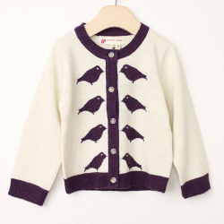 【セール60%OFF】（秋冬）American Outfitters  CARDIGAN カーディガン　ことり 白Ｘパープル 2才【送料無料】
