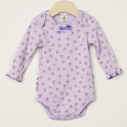 【セール80%OFF】bijoux&bee おしりフリル長袖ロンパース　ドットX花柄 パープル 70cm 80cm   【おまかせ配送で送料お得】◆