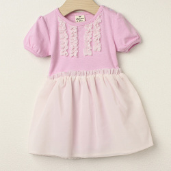 【セール80%OFF】bijoux&bee（ビジューアンドビー） 柔らかチュールロンパワンピース パープル 80cm