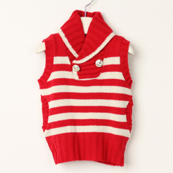 ★2025X'mas SALE!!★【セール90%OFF】TAPPET（タペット） ショールカラーベスト　ボーダー 赤Xアイボリー 90cm