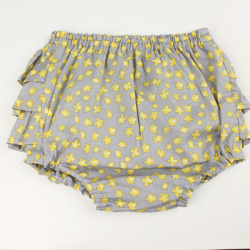 ☆SummerSale 2025☆【セール70%OFF】mimi poupons.(ミミプポン） フリルパンツ　リバティ　シャドウブロッサム グレー×イエロー 70cm-90cm      【おまかせ配送で送料お得】◆