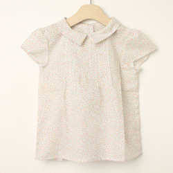 ★2025ClearanceSALE!!★【セール90%OFF】Je suis en CP!（ジュスイオンセーペー） 木の実柄襟付き半袖ブラウス　CLAUDINE BLOUSE 白　mini flowers 6才