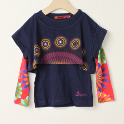 ★2025X'mas SALE!!★【セール70%OFF】Desigual(デシグアル) 長袖Tシャツ　2in1セット紺X花火 5才-6才