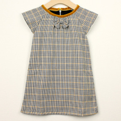 【セール70%OFF】Bizzu(ビズー）・B+（ビープラス） リボン付きチェックワンピース マスタード 100cm  【おまかせ配送で送料お得】