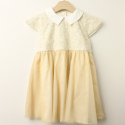 【セール70%OFF】Bizzu(ビズー） フラワーレース＆ラメドットの衿付きドレス アイボリー 110cm