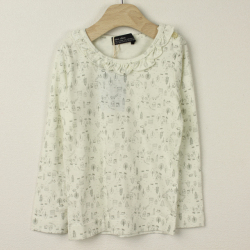 【セール80%OFF】Chien Chien(シアンシアン) おうち柄フリル襟長袖Tシャツ ホワイト 110cm    【おまかせ配送で送料お得】