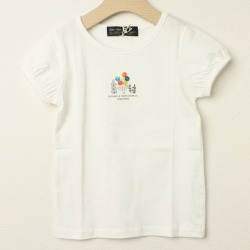 【セール70%OFF】Chien Chien(シアンシアン) 天竺ボタンモチーフ付きTシャツ ホワイト 110cm 120cm    【おまかせ配送で送料お得】