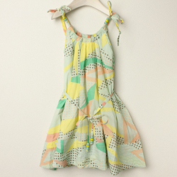 ☆SummerSale 2025☆【セール90%OFF】How to Kiss a Frog（ハウトゥーキスアフロッグ） MAGGIE DRESSサンカクキャミソールワンピース グリーン×ピンク×イエロー 4才
