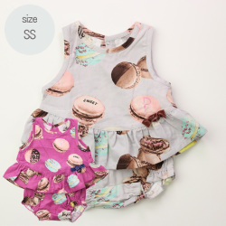 ☆SummerSale 2025☆【セール50%OFF】trois lapins（トロワラパン） マカロン柄セットアップ グレー SS(70-80cm)       【おまかせ配送で送料お得】