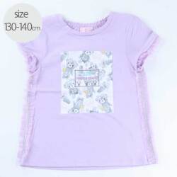 【セール50%OFF】mezzo piano (メゾピアノ) テディベアプリントフリルTシャツ ラベンダー 130cm
