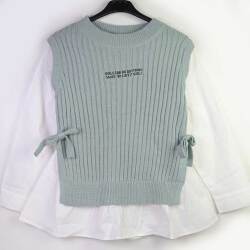 ☆SummerSale 2025☆【セール70%OFF】byloveit（バイラビット） ニットベストドッキングブラウス長袖 ブルー 150cm 160cm      ｜バイラビット byloveit 子供服 秋冬 長袖トップス ニット