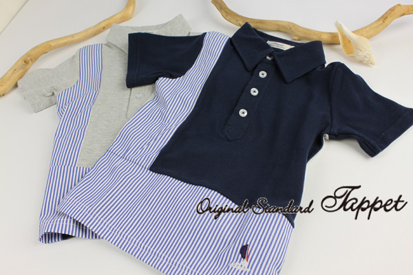 2017年春夏新作】TAPPET（タペット） ストライプ切替鹿の子ポロ グレー  