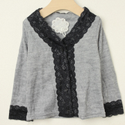【セール80%OFF】Le Cou Cou（ル・クク） 花レースカーディガン グレー×黒レース XS(80cm-96cm) S(96cm-110cm)    【おまかせ配送で送料お得】