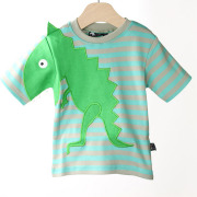 【セール70%OFF】UBANG（アヴァン） UBANG　半袖Tシャツ　T-REX TEE OCEAN/DUST（ブルー×グレーボーダー）　24M 24M       ｜アヴァン ubang 子供服  春夏トップス　半袖Tシャツ