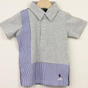 【セール70%OFF】TAPPET（タペット） ストライプ切替鹿の子ポロ グレー 100cm     【おまかせ配送で送料お得】