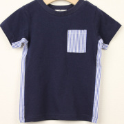【セール70%OFF】TAPPET（タペット） 脇ストライプ切替ポケットTシャツ ネイビー 100cm    【おまかせ配送で送料お得】