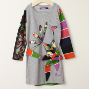 【セール70%OFF】Desigual(デシグアル) 長袖ワンピースVEST_MAR DE PLATA ボーダー鳥アップリケ 4才