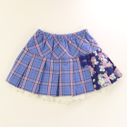 【セール50%OFF】KP(ニットプランナー）  チェック×花柄プリーツスカパン ブルー 110cm    【おまかせ配送で送料お得】