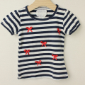 【在庫処分セール70%OFF】（春夏）Le Cou Cou（ル・クク） リボン半袖Tシャツ ネイビーボーダー×レッド XS(80cm-96cm) S(96cm-110cm) M(110cm-120cm)   【おまかせ配送で送料お得】