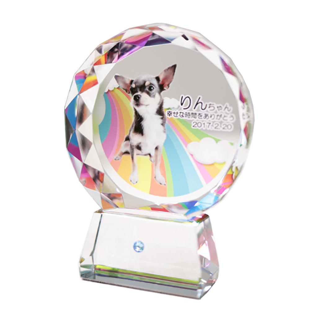 写真入りペット位牌 クリスタル ＜小サイズ 誕生月ラインストーン入り台座付き＞