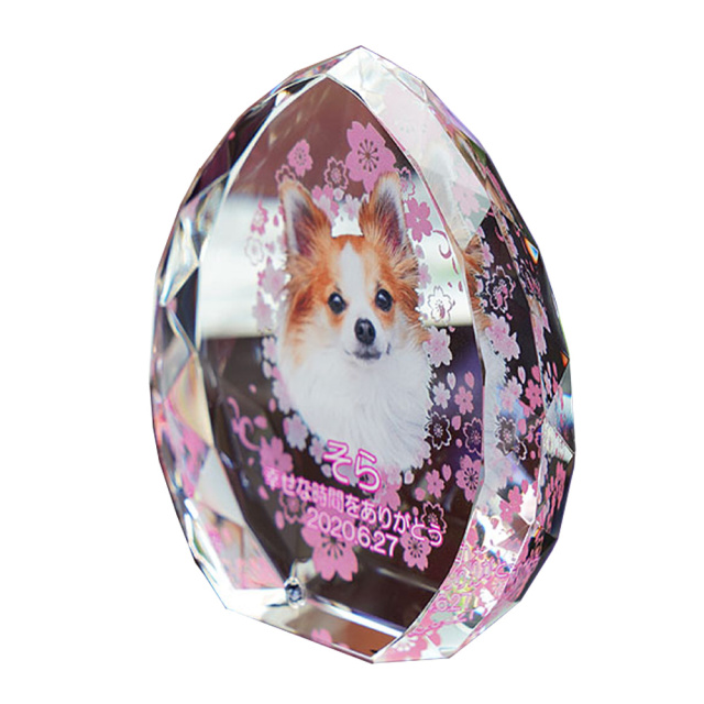 写真入りペット位牌 クリスタル しずく型 ＜小サイズ 誕生月ラインストーン付き＞