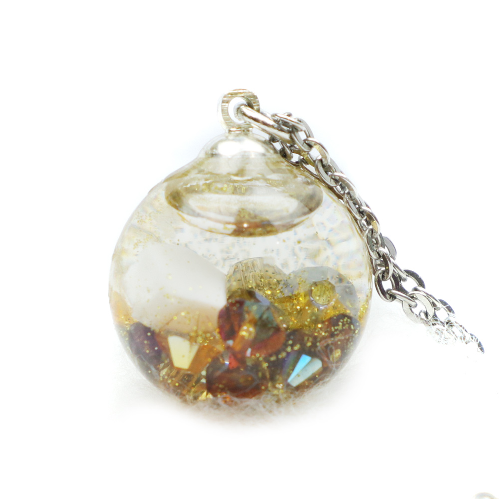 透き通るガラスアクセサリーの遺骨ペンダント『るりたま』＜マロン＞